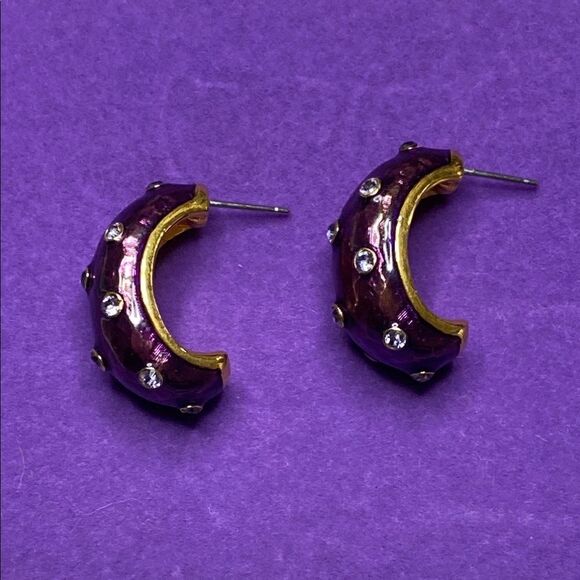 💛 Joan Rivers Gold Plated Purple Enamel & Crystal Earrings - Picture 2 of 4